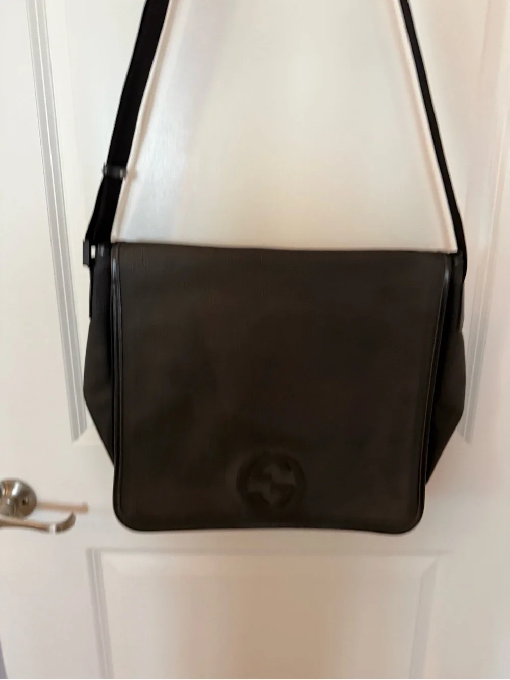 Gucci Black Leather Crossbody Briefcase with Debossed GG